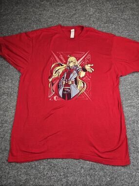Tultex Anime Graphic T Shirt Mens XL Red Long Hair Character Gaming Tee